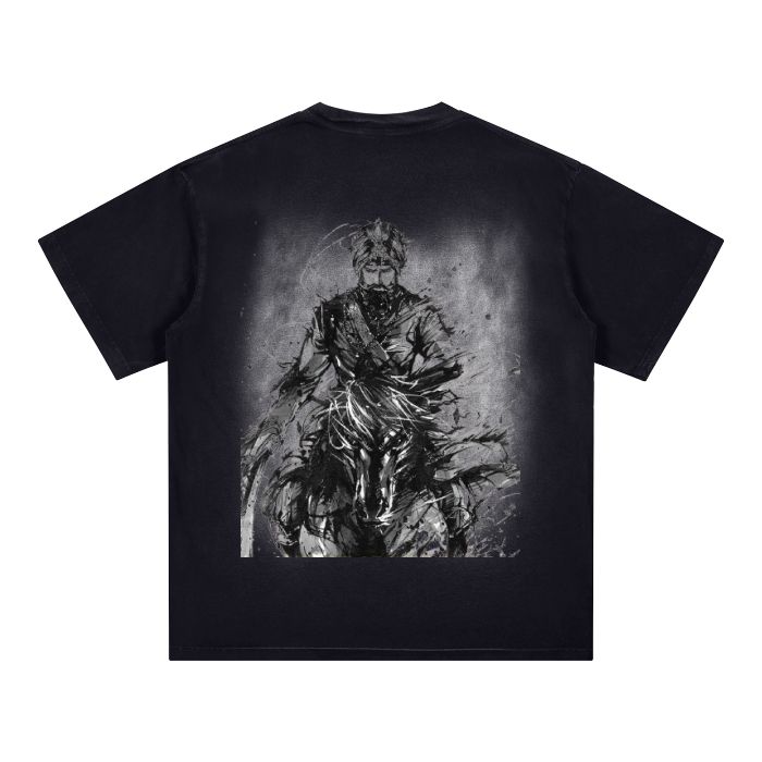 Square Patch Monkey Washed Drop Shoulder T-Shirt - 250 GSM