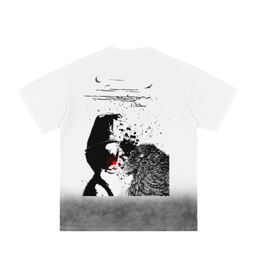 RED EYE NS (White) Vintage Washed  Gradient  T-Shirt - 250 GSM