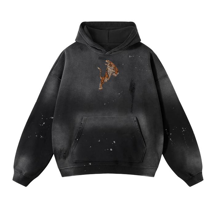 HSN Vintage Wash Frayed Fleece Hoodie - 360 GSM
