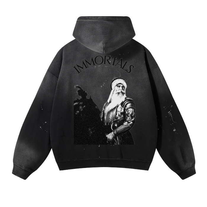 HSN Vintage Wash Frayed Fleece Hoodie - 360 GSM