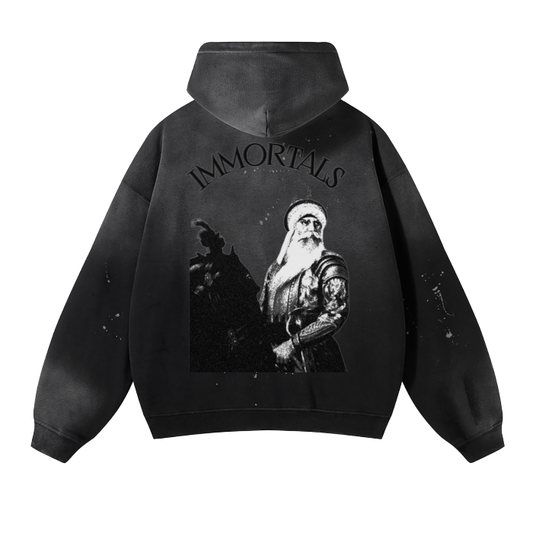HSN Vintage Wash Frayed Fleece Hoodie - 360 GSM