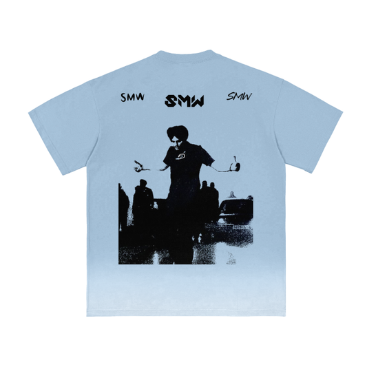 SMW (Blue) Vintage Washed  Gradient  T-Shirt - 250 GSM