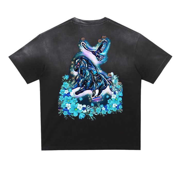 HORSE AND HAWK （Black）Classic Wash Gradient T-shirt - 250 GSM