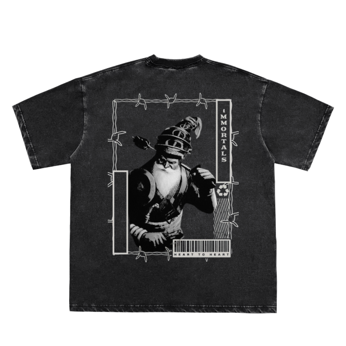 BDSJ Double Neckline Scattered Edge Frayed Vintage Washed T-Shirt - 250 GSM