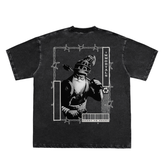 BDSJ Double Neckline Scattered Edge Frayed Vintage Washed T-Shirt - 250 GSM