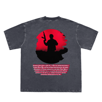 SIDHU Double Neckline Scattered Edge Frayed Vintage Washed T-Shirt - 250 GSM