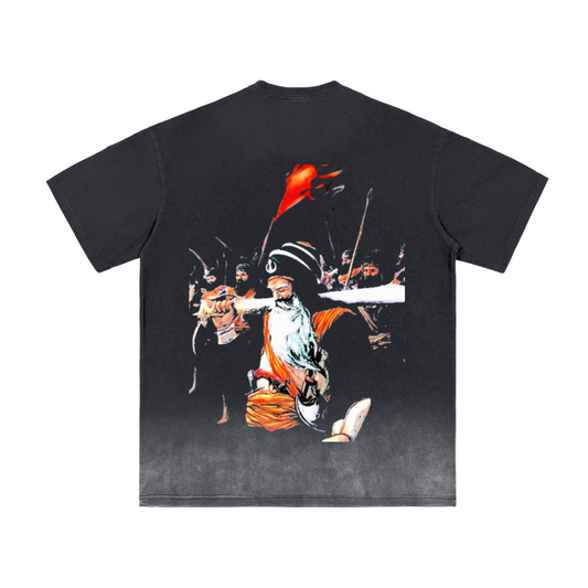 BDSJS (Black) Vintage Washed  Gradient  T-Shirt - 250 GSM