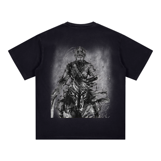 Square Patch Monkey Washed Drop Shoulder T-Shirt - 250 GSM