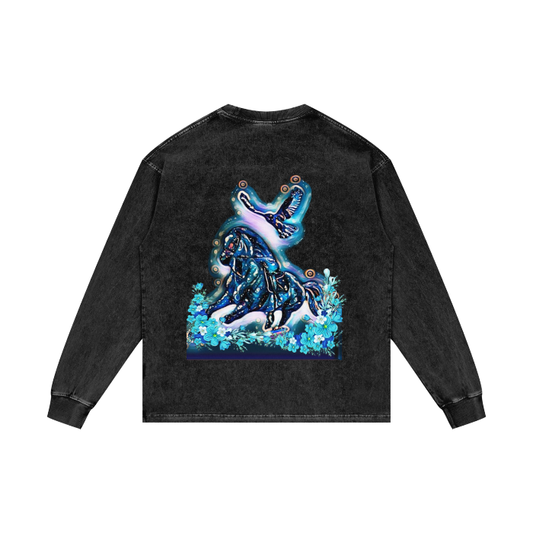 HAWK AND HORSE Acid Wash Oversize Long Sleeve T-Shirt - 250 GSM
